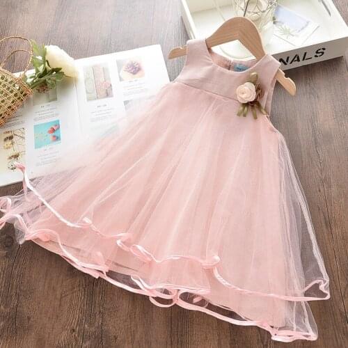 Vigarelyan 2021 Girls Ball Gown Dress for Birthday Kids Girls Flowers Apliqued Sleeveless Dresses for Wedding Baby Girls Costume
