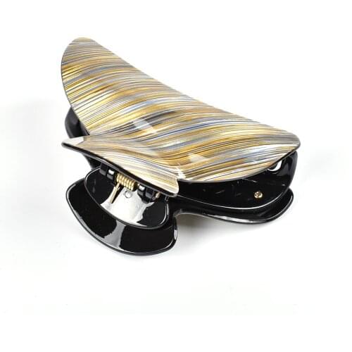 Gold Thread Striped Large Hair Claws Crab 9cm Acrylic Hairpins Women Clips Barrettes Ladies Makeup Hair Accessories