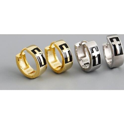 1Pair Piercing 925 Sterling Silver Hoop Earrings for Women 2021 Trend Jewelry 925 Sterling Silver Cross Hoop Earrings for Teens