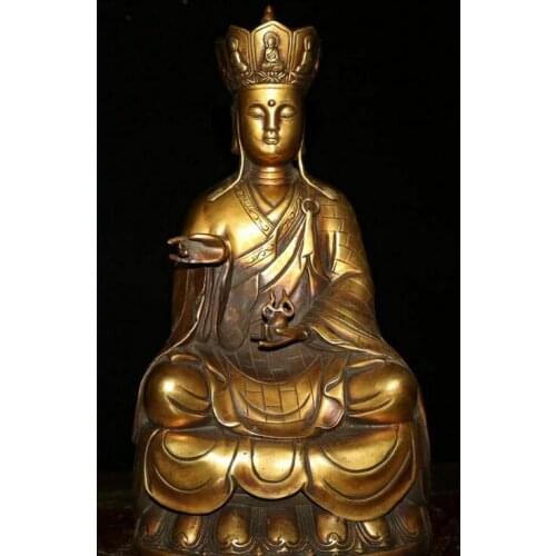 13"Old Tibet Bronze Gilt Tang Seng San Zang Ksitigarbha Monk Buddha Base Statue