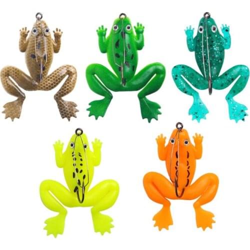 5PCs Mix color Fishing Lure frog Soft artifical Fake Bait Single Hook Sea Bass Carp Tackle Hooks приманка для рыбы Pesca