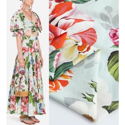 50x145cm imitation silk crepe de chine fabric cloth material summer thin printed clothing shirt handmade fabric for dress