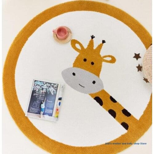 67JC Baby Play Mat Crawling Carpet Kids Room Floor Rug Round Cartoon Deer Elk Printed Game Pad Playmat Children Bedroom Nursery