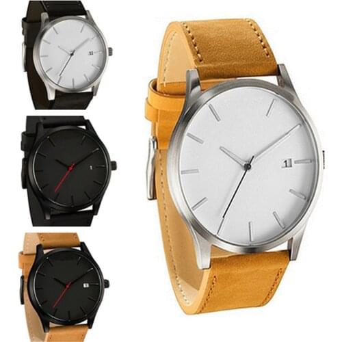 Couple Fashion Watch Sport Men Watch Leather Band Analog Quartz Round Wrist Business mens Watch Female Clock
