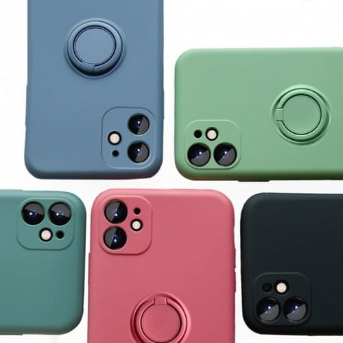Soft Liquid Silicone Phone Case For iPhone 11 Pro Max XS X XR 7 8 6 6S Plus SE 2020 Stand Ring Holder Shockproof Case Cover