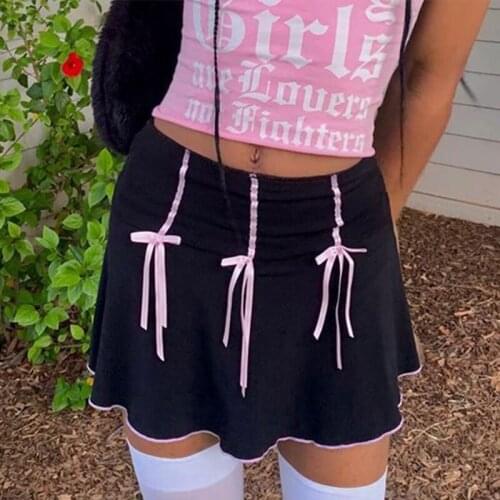 Women Black Harajuku Punk Miniskirt Y2K Aesthetic E-Girl Preppy Style Summer Fashion Casual High Waist Short A-Line Sexy Skirts