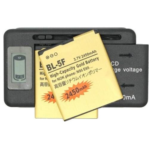 Ciszean 2x BL-5F / BL 5F / BL5F Gold Replacement Battery For Nokia N95 N93 N93i N96 N98 N99 E65 6210 2450mAh Phone + LCD Charger