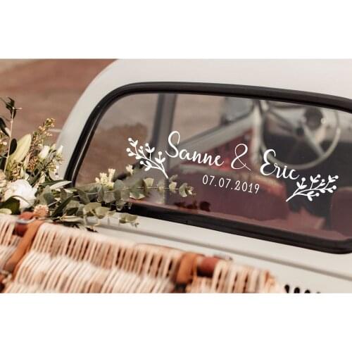 Floral Custom Name Date Car Sticker Vinyl Art Design Flower Personalized Name Wedding Decoration Bride Groom Names LY1657
