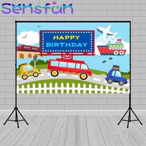 Photozone Transportation Bus Car Airplane Ship Kid Birthday Photo Backgrounds Customized Photographic Backdrops for Photo Studio