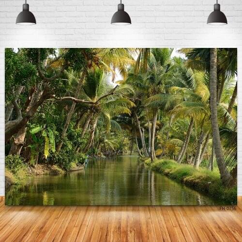 Summer Natural Scenery Forest Jungle Palms Trees River Baby Portrait Photo Studio Backdrop Holiday Party Photography Backgrounds