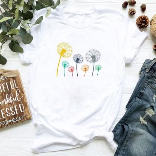Summer Tops Womens Dandelion Printed Short Sleeve T-shirts Casual O-neck Top Fashion Street White Tshirt Female Clothing Tees