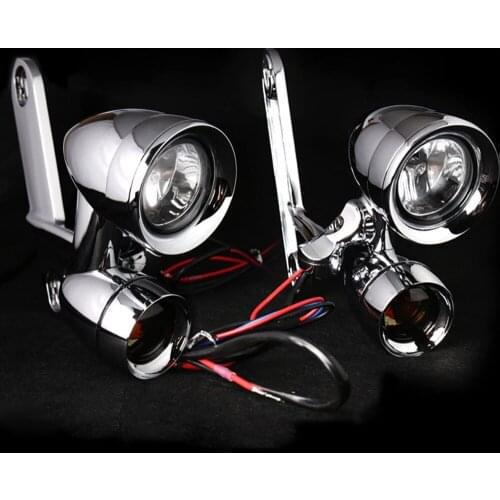 Chrome Fairing Mounted Driving Lights with Turn Signals For Harley Road King 1997-2016 Models