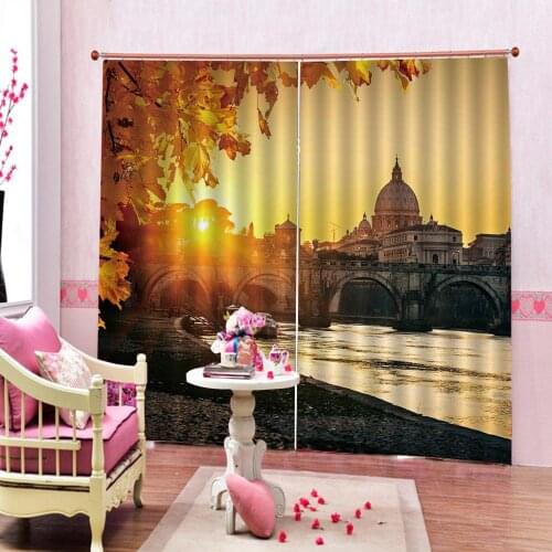 Customized Curtain Sunset European Old Castle 3d Landscape Curtains For Living room bedroom Blackout Curtains