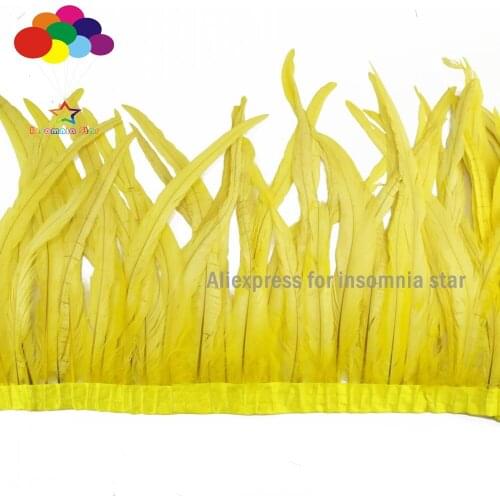 2 Meter yellow 25-35cm 10-14inch Rooster Tail Feathers Trim Bleached Dye Feather Fringe Ribbon Carnival Costume DIY Clothing
