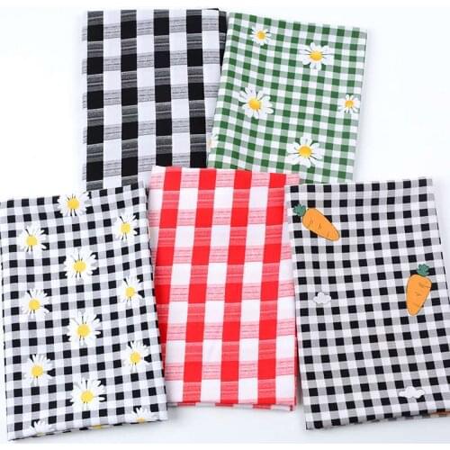 Checks Daisy Printed Rayon Fabric Patchwork By Half Meter for Sewing Dress Doll DIY Handmade Artificial Cotton Plaid Cloth Tissu