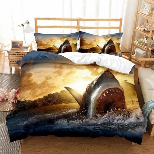 Print Bedding Set Soft Comfortable King Queen Home Textile Duvet Cover Pillowcase Dekbedovertrek Ocean Shark Bed Cover Dropship