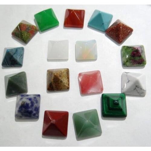 14mm 30PCS Natural Stone aventurine crystal agates Square Pyramid Cabochons no hole beads for Making necklace ring earrings