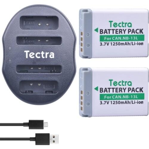 Tectra 2Pcs NB-13L NB13L Li-ion Battery + USB Dual Charger for Canon PowerShot G5 X G7 X G7 X Mark II G9 X SX720 HS Camera