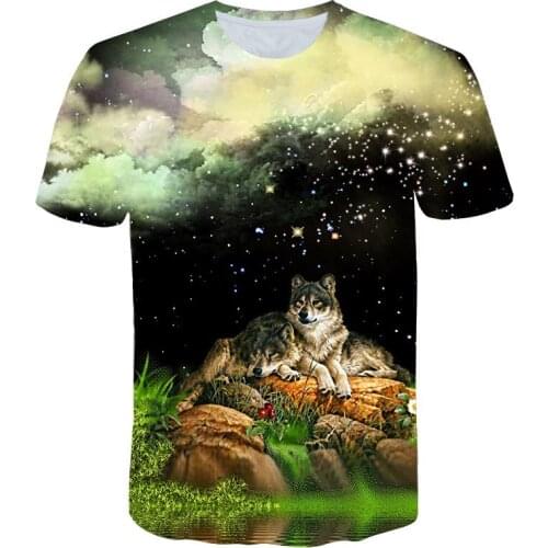 2021 Latest Hot Selling Summer Autumn Mens 3D Animal Wolf Moon Print Round Neck Short Sleeve T-Shirt