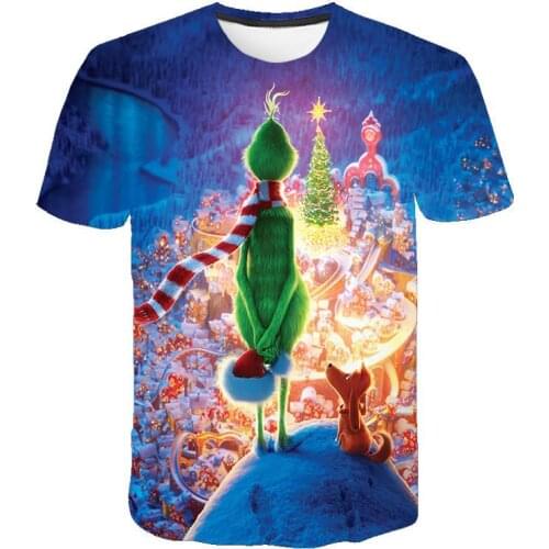 New summer men T-shirt 3D printed green grinch tshirt Cartoon fashion Short sleeve brand design cool Short sleeve Funny Tops