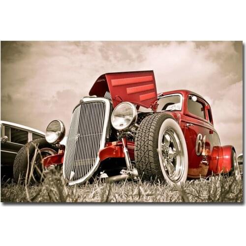 NICOLESHENTING Hot Rod Muscle Car Art Silk Fabric Poster Print Classic Car Pictures For Living Room Decor 020