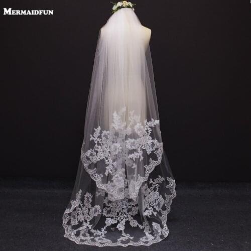 New 2 Meters 2 Layers Lace Appliques Wedding Veil With Comb Beautiful White Ivory Bridal Veil