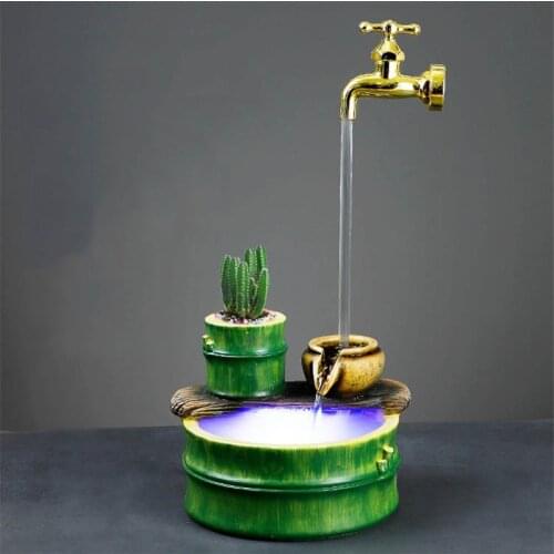 Office Tabletop Ornaments Desktop faucet Water Waterfall Fountain With Color Changing LED Lights Spray home accessories