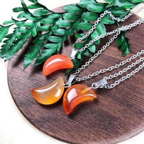 Small Moon Stone Crescent Charm Choker Collar Reiki Healing Chakra Crystal Necklaces Natural RED Quartz Necklaces Female