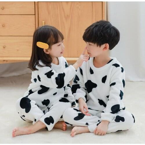 Winter Cartoon Flannel Pajamas Sets For Boys Girls Sleepwear Pyjamas Kids Panda Pijama Infantil Baby Girls Warm Clothes Homewear