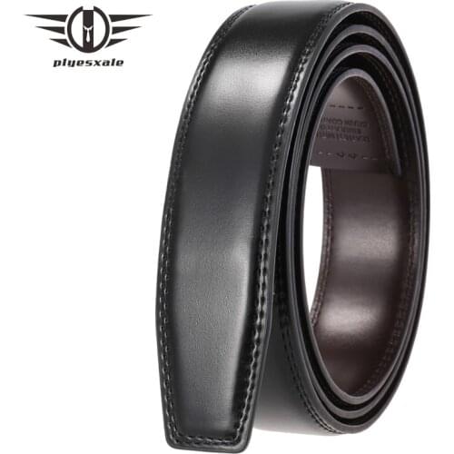 Plyesxale No Automatic Buckle Belt For Men Classic Cow Genuine Leather Mens Belts Luxury 3.5cm Width Without Buckle Black B472