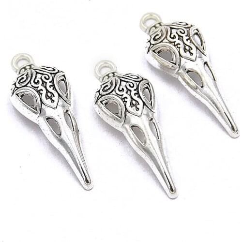 20PCS 12*34mm Picture Color Hollow Skull Beak Charms Animal Pendant Metal Alloy DIY Necklace Bracelet Earrings Marking