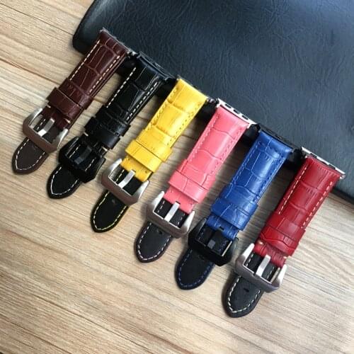 42MM 44mm Black Brown Red Pink Blue Yellow Crocodile pattern Genuine Leather Wacthband For Apple Watch 4 iWatch Strap bracelet