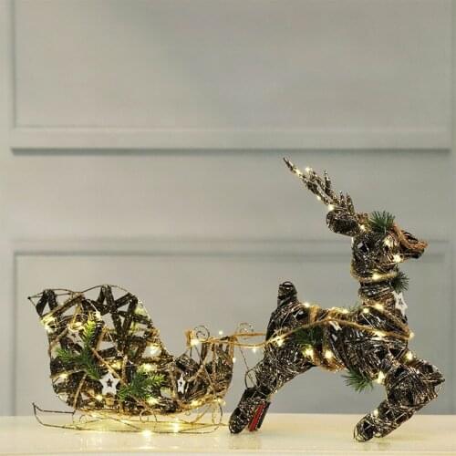 Christmas rattan deer cart sleigh cart hotel shopping mall window family scene decoration Christmas reindeer elk cart