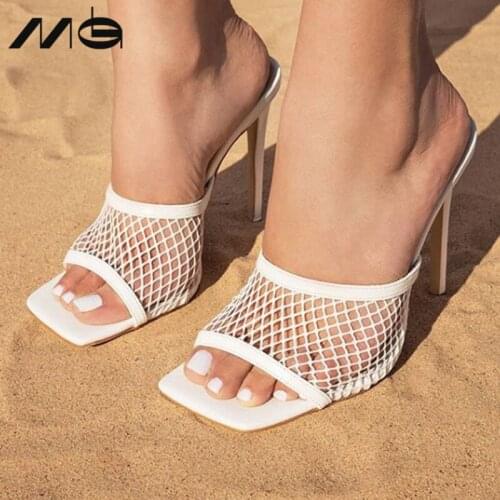 Womens Sandals Slippers Female Summer Outdoor Beach Shoes Ladies Sexy High Heels Fashion Air Mesh Shoes White Black 11cm Heels