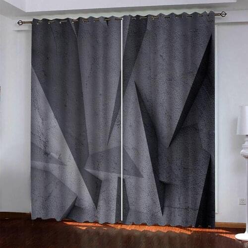 Grey blackout curtains stereoscopic geometric Customized 3d curtains new bay window balcony thickened blackout curtains