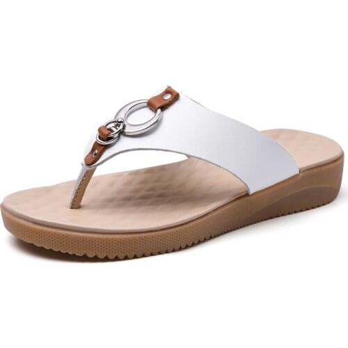 YSHUNIJ Luxury Circle Ring Buckle Women Slippers Split Leather Women Summer Shoes Ladies Slip Resistand Shoes Woman Slides