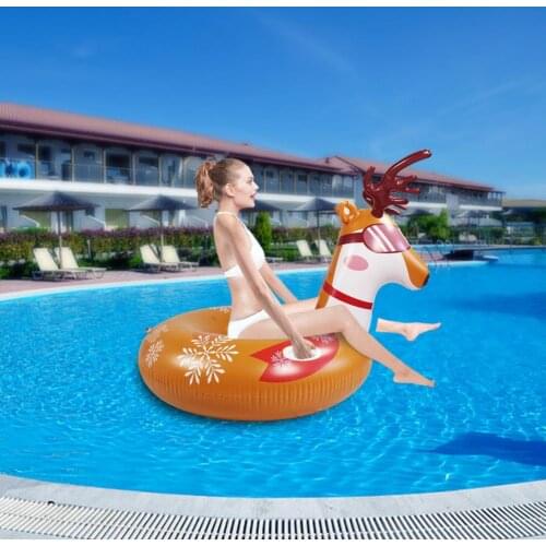 Cute PVC Anti-slip Elk Shape Inflatable Floats Snow Sled Ring for Outdoor