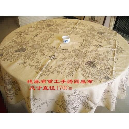 Export heavy industry hand embroidered round table cloth classic embroidery collection home table cloth German aristocrat