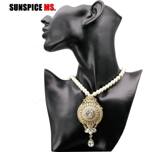 SUNSPICEMS Fashion Indian Jewelry Simulated Pearl Necklace Women Wedding Choker Pendant Necklace Dubai Party Festival Gifts 2018