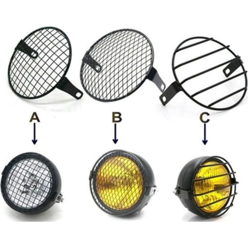 Motorcycle 6.1" Universal Retro Headlight Protector Vintage Grill Light Lamp Cover Black For Harley Cafe Racer Chopper Bobber
