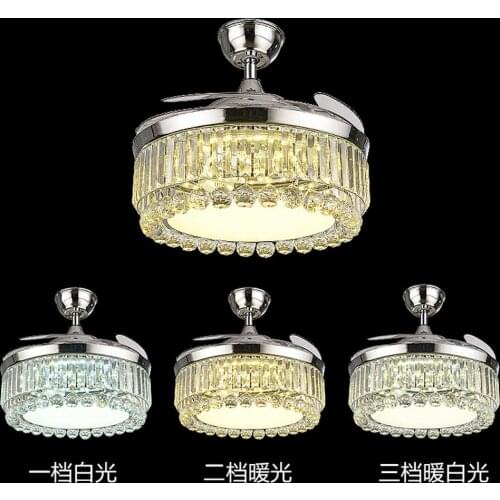 LED Crystal ceiling fans lamp 110-220V fan 42 Inch/108cm Remote Control 3 color temperature 110-265v Free Shooping