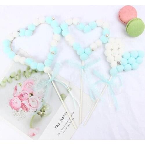 Cake toppers banner for fruit Cupcake Wrapper Baking Cup tea party wedding decoration heart design fur ball colorful wh