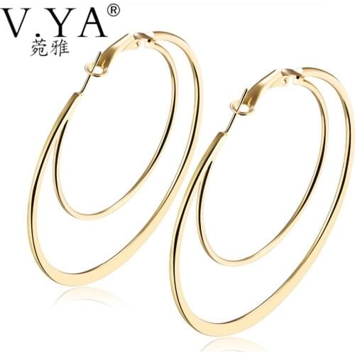 V.YA Vintage Newly Big Circle Earrings for Women Steampunk Ear Clip Party Jewelry Earrings Accessories Gifts Female Charm Sets