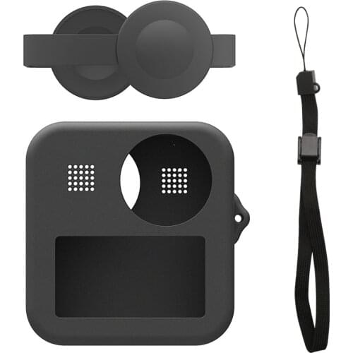 Protector for Gopro max, Protective silicone body case+ lens cap cover lid + wirst strap for Gopro max 360 camera accessories