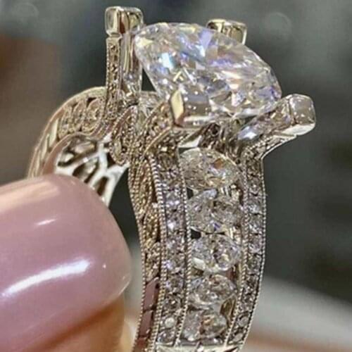 Women Cubic Zirconia Rhinestone Inlaid Wedding Finger Ring Engagement Jewelry