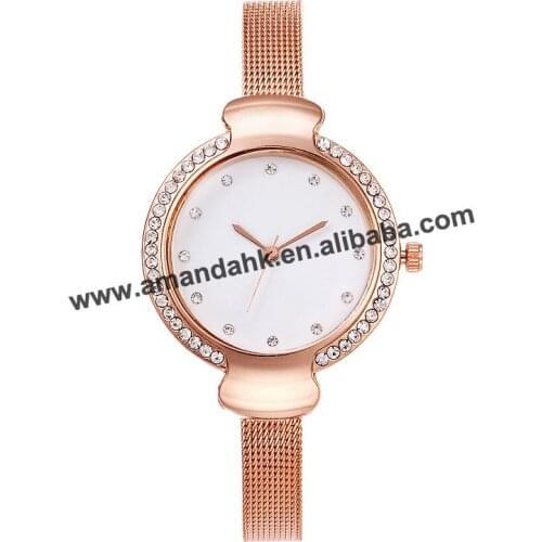 Fashion Women Dress Rose Gold Watches Thin Bracelet Rhinestone Watch Women Quartz Dress Wristwatches