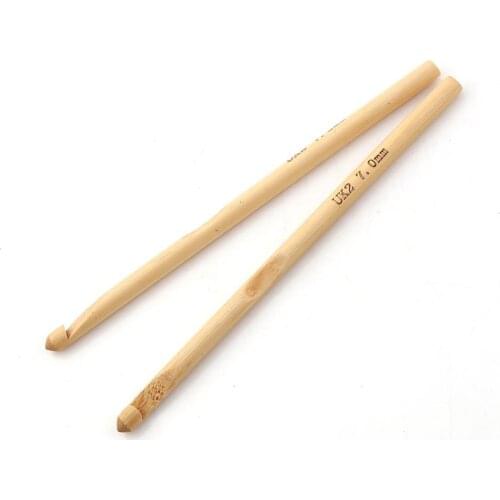 1 Pair 7mm Dia Natural Bamboo Crochet Hook Set Craft Knitting Needle Yarn Weaving Hand Sewing Accessories DIY Tools 15cm Long