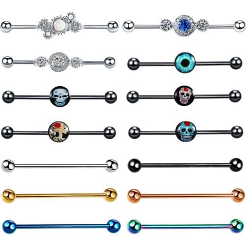 1PC Steel Industrial Barbell Earring Helix Piercing CZ Long Bar Cartilage Scaffold Earring Tragus Ear Piercing For Women Jewelry