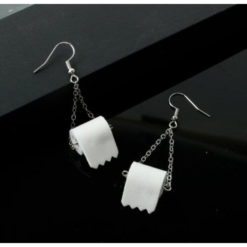2020 Lady Roll Paper Pendant Earring Necklace Creative 3D Organization Toilet Paper Toilet Roll Paper Tube Pendant Earring