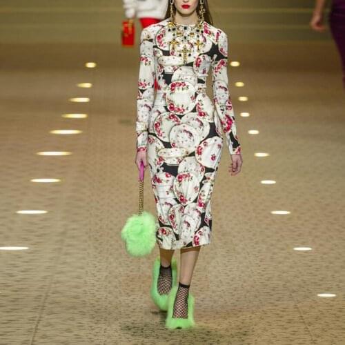 2021 spring women new design dresses long-sleeve women slim dress printed flower office lady XXL dress